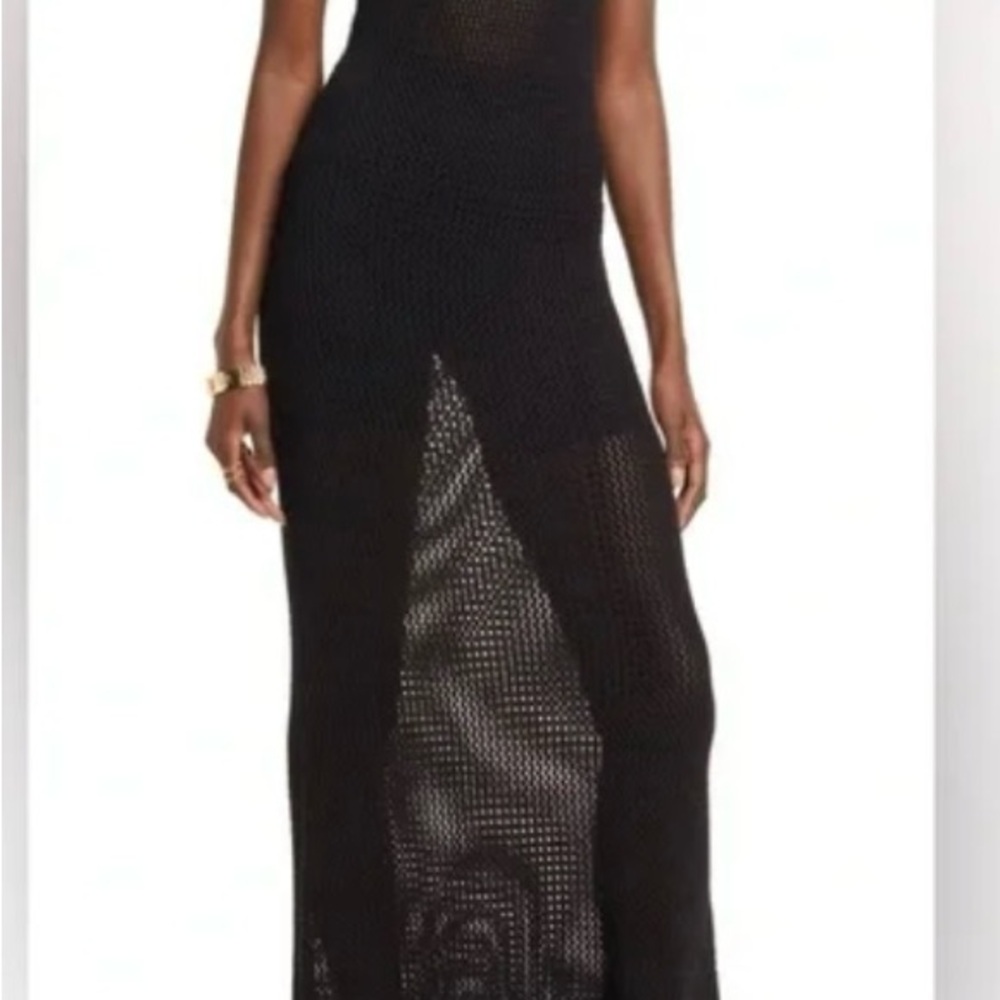 Open edit Chic Black Mesh Maxi Dress